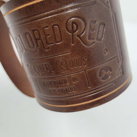 Colored Red Leather Goods Handmade in Colorado leather cup sleeve with handle - Picture 3 of 9
